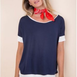 BLUSA MALHA ACABAMENTO TRICOT P MARINHO/ OFF