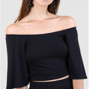 BLUSA MALHA OMBRO A OMBRO MANGA GODE  P PRETO