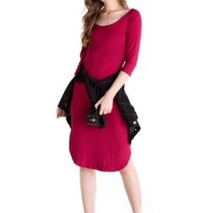 VESTIDO MALHA DECOTE U MANGA 7/8 P VINHO