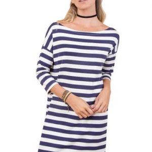 VESTIDO MALHA LEILA P AZUL MARINHO/OFF WHITE