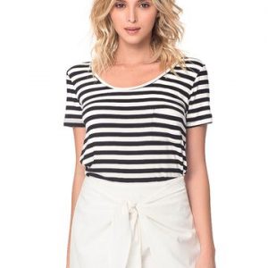 BLUSA MALHA CAROL DECOTE U BOLSO LISTRAS P PRETO/OFF