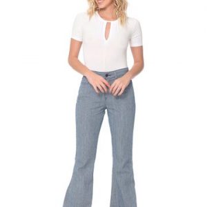 CALÇA SARJA FLARE NERVURA LISTRA 36 NAVY