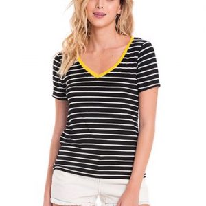 BLUSA MALHA DECOTE V VIES CONTRASTANTE P PRETO/OFF