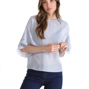 BLUSA TECIDO AMPLA BABADO MANGA LISTRA  42 AZUL