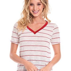 T-SHIRT MALHA DECOTE V COLOR LISTRA PP VERMELHO INTENSO