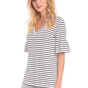 BLUSA MALHA V BABADOS MANGA LISTRA PP NAVY