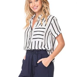 CAMISA TECIDO MANGA CURTA LISTRAS 38 PRETO/ BRANCO