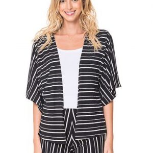 KIMONO MALHA DRAPEADO OMBRO LISTRA P BLACK/OFF