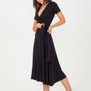 VESTIDO MALHA TRANSPASSADO MIDI PP PRETO