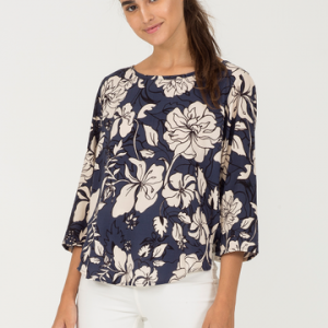 BATA TECIDO DECOTE CANOA ESTAMPADA 36 EST FLORAL NOTURNO