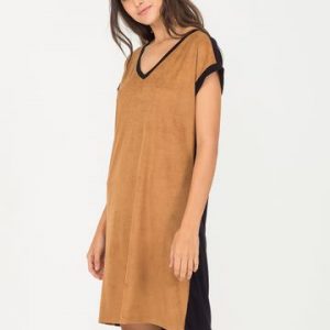 VESTIDO DE MALHA FRENTE SUEDE PP CAMEL/PRETO