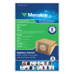 Kit 3 Sacos Descartáveis Menalux para Aspirador de Pó (SIM01)