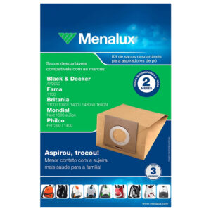 Kit com 3 Sacos Descartáveis Menalux para Aspirador de Pó (SIM01)
