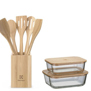 Kit Utensílios de Bambu 6 Peças + Potes Herméticos Refratários com Tampa de Bambu Electrolux